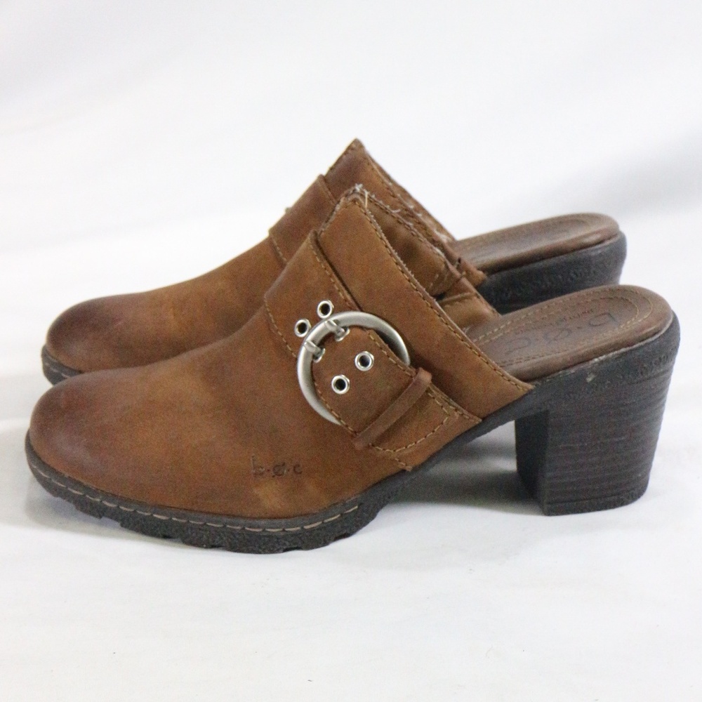BORN SHOES Brown Leather Buckle Strap Mules Sz 7 US Women - Picture 1 of 8